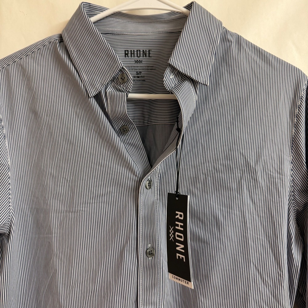 Rhone Commuter Mens Slim Fit Button‎ Performance Shirt Stripe Italian Fabric S